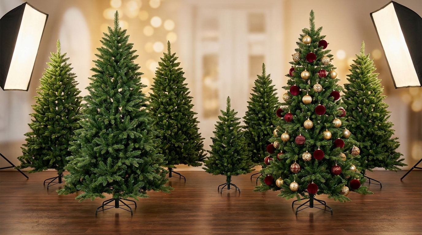 Showroom of premium artificial Christmas trees